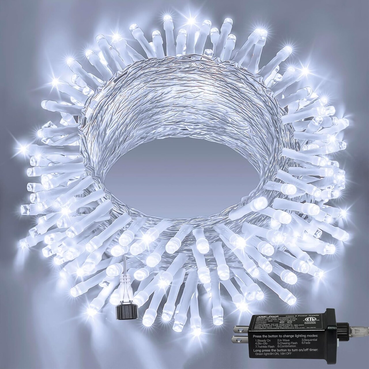 120 LED 40FT String Lights – Connectable Waterproof Fairy Lights with Timer & 8 Modes, Cool White, Plug-in for Indoor & Outdoor Christmas, Bedroom, Patio, and Holiday Decor (Cool White)